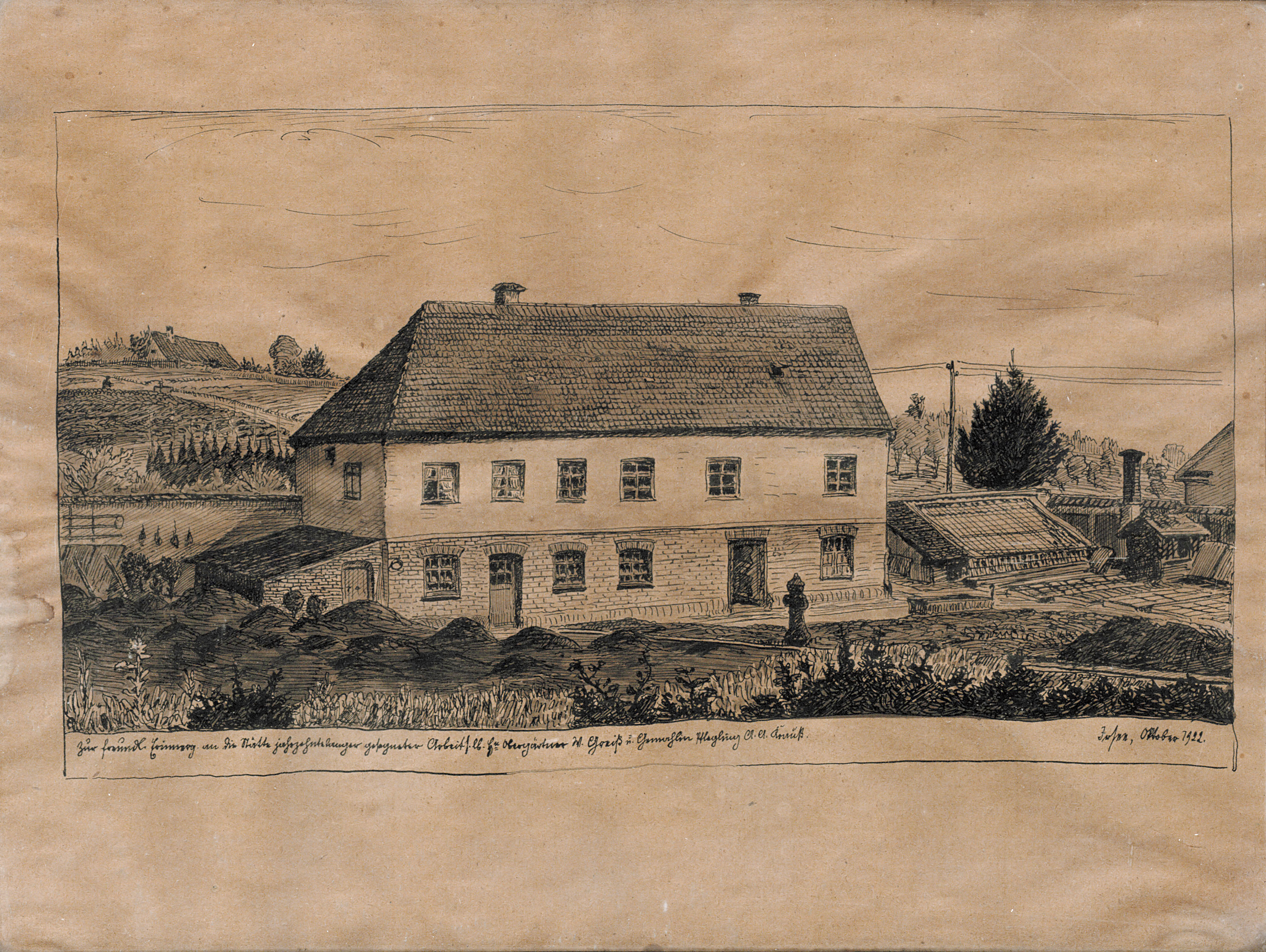 Das Irseer Gärtnerhaus - Zeichnung von Albrecht August Krauß, 1922; Repro: Grizeto-Verlag Irsee