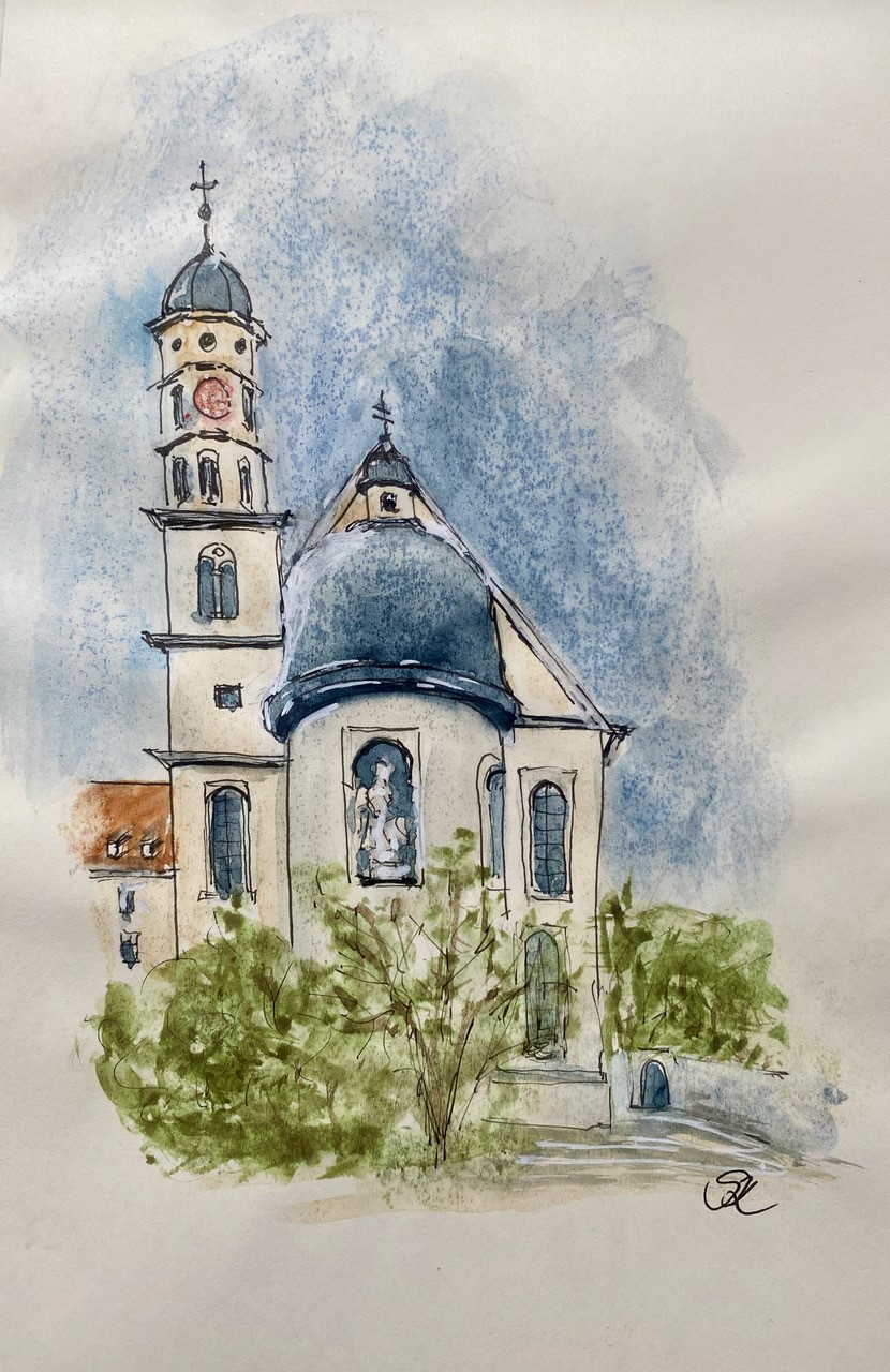 Zeichnung der Klosterkirche in Maihingen - Foto: Sabine Koloska, Kloster Maihingen
