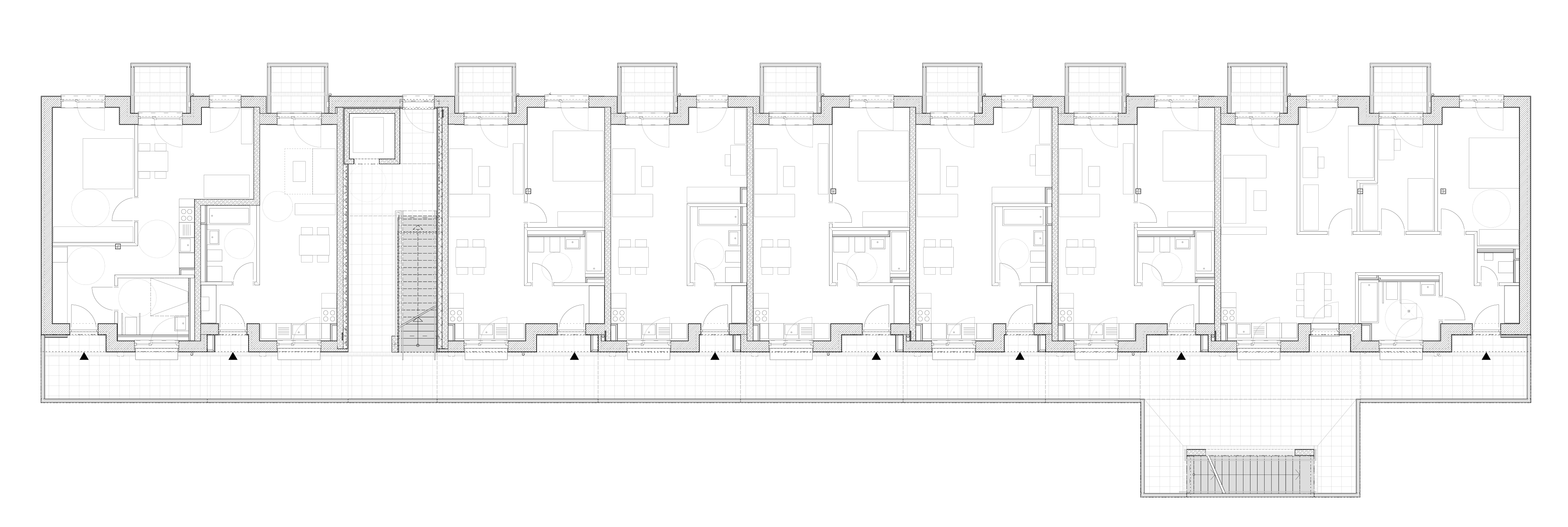 Grundriss der neuen Wohnungen im zweiten Obergeschoss (Maßstab: 1 zu 50)