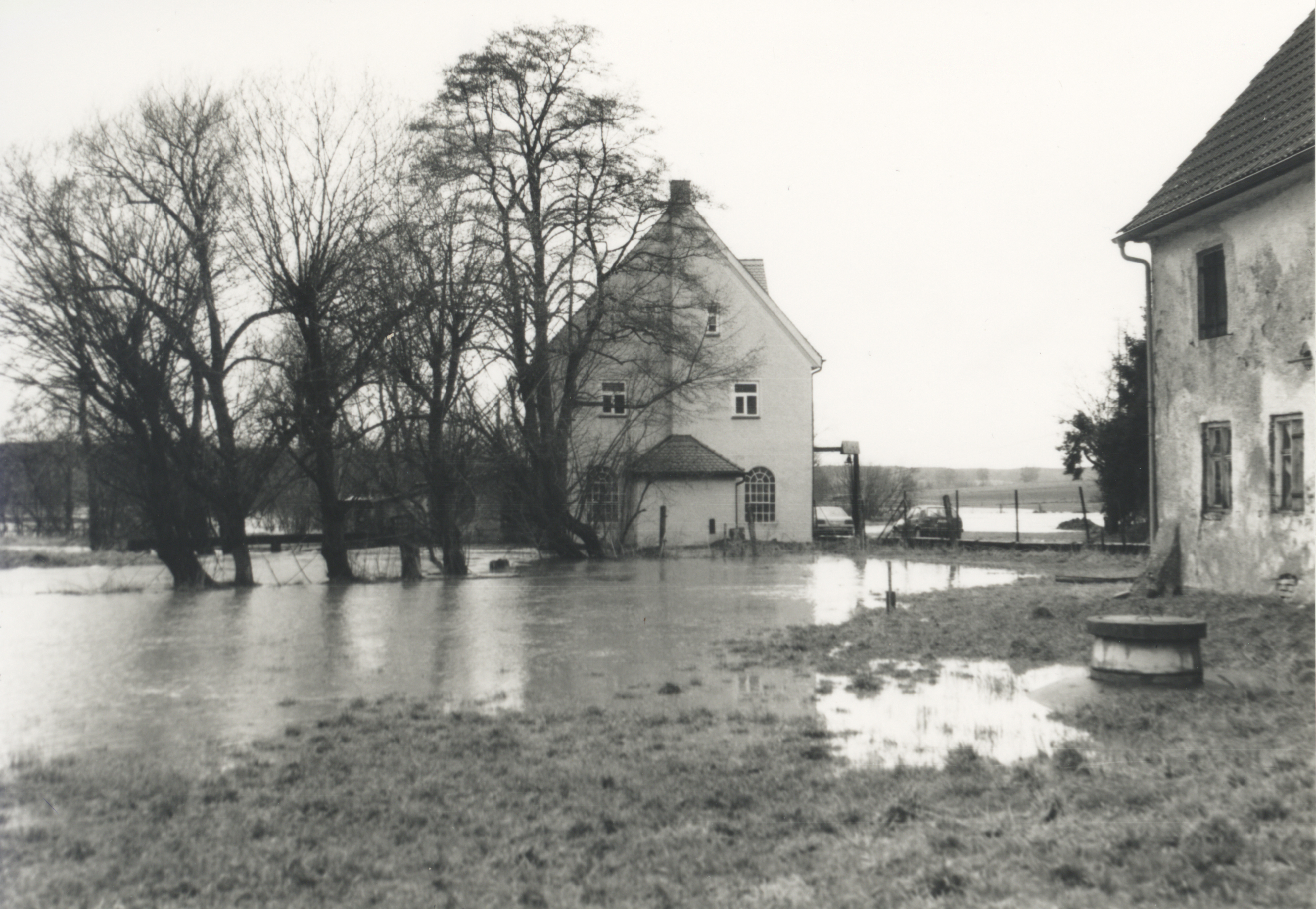 überflutete Wiese zwischen Stockerhof und Schmiede