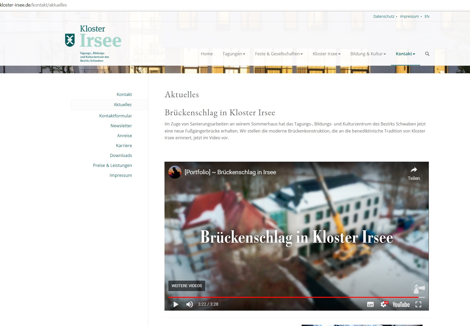 Kloster Irsee veröffentlicht Brückenvideo
